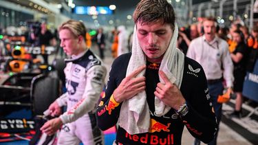 2023-10-08 23:36:13 Red Bull Racing's Dutch driver Max Verstappen reacts after winning the Qatari Formula One Grand Prix at Lusail International Circuit on October 8, 2023. 
Ben Stansall / AFP