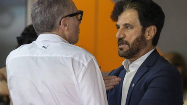 FIA President Mohammed Ben Sulayem (R) before the 2024 Miami Formula One Grand Prix at Miami International Autodrome in Miami Gardens, Florida, on May 5, 2024.  
Jim WATSON / AFP