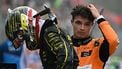 Third placed McLaren's British driver Lando Norris looks on next to winner Ferrari's Monegasque driver Charles Leclerc (L) after the Italian Formula One Grand Prix race at Autodromo Nazionale Monza circuit, in Monza on September 1, 2024. 
Gabriel BOUYS / AFP