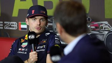 2023-11-23 15:16:28 epa10990711 Dutch Formula One driver Max Verstappen of Red Bull Racing attends a press conference ahead of the Abu Dhabi Formula One Grand Prix 2023 at Yas Marina Circuit in Abu Dhabi, United Arab Emirates, 23 November 2023. The Formula 1 Grand Prix of Abu Dhabi will take place on 26 November 2023.  EPA/ALI HAIDER