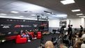 SPA - Max Verstappen (Red Bull Racing), Alexander Albon (Williams) en Esteban Ocon (Haas) tijdens een persconferentie op het circuit van Spa-Francorchamps in aanloop naar de Grote Prijs van België. SEM VAN DER WAL / ANP