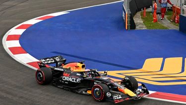 Red Bull Racing's Dutch driver Max Verstappen drives during the first practice session ahead of the Formula One Singapore Grand Prix night race at the Marina Bay Street Circuit in Singapore on October 3, 2025. 
MOHD RASFAN / AFP
