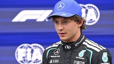 P3 Mercedes' Italian driver Kimi Antonelli looks on after the qualifying race of the Formula One Dutch Grand Prix at The Circuit Zandvoort, western Netherlands, on August 22, 2026. 
JOHN THYS / AFP