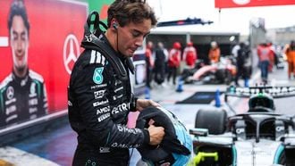 Mercedes' British driver George Russell celebrates after winning the sprint race ahead of the Formula One Dutch Grand Prix at The Circuit Zandvoort, western Netherlands, on August 22, 2026. 
SIMON WOHLFAHRT / AFP