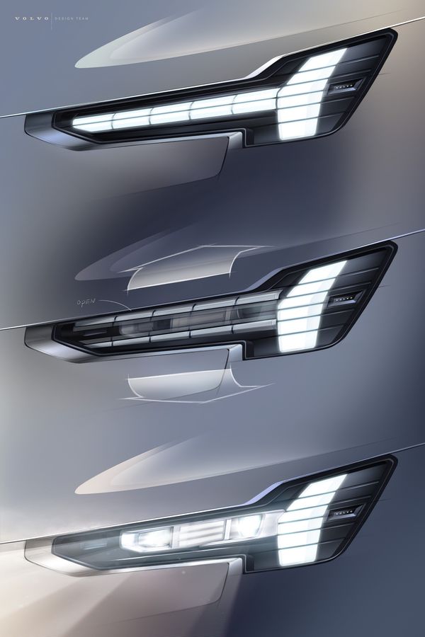 Volvo EX90, klapkoplampen, design