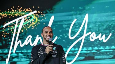 British Formula One driver Lewis Hamilton takes part in a farewell event for the Mercedes F1 Team at the Kuala Lumpur Convention Centre in Kuala Lumpur on December 10, 2024, before he races with Ferrari next season. 
MOHD RASFAN / AFP