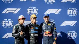 MADRID - Andrea Kimi Antonelli (Mercedes), Lando Norris (McLaren) en Max Verstappen (Red Bull Racing) na afloop van de kwalificatie op het nieuwe Madring-circuit voorafgaand aan de Grote Prijs van Spanje. SEM VAN DER WAL / ANP