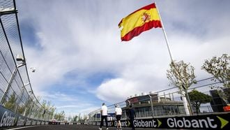 MADRID - De Spaanse vlag bij bocht 3 van het nieuwe Madring-circuit voorafgaand aan de Grote Prijs van Spanje. SEM VAN DER WAL / ANP