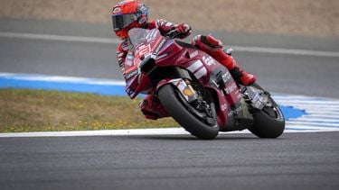 epa12910820 Ducati Lenovo rider Marc Marquez of Spain during the first free practice session for Motorcycling Grand Prix of Spain at Angel Nieto circuit in Jerez de la Frontera, Spain, 24 April 2026. The Motorcycling Grand Prix of Spain takes place on 26 April 2026.  EPA/Roman Rios