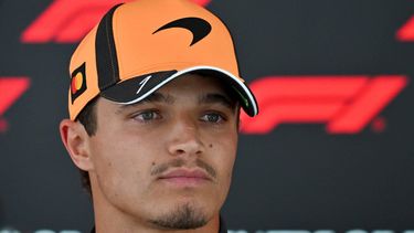 McLaren's British driver Lando Norris talks to the media in the paddock of the Spa-Francorchamps circuit, three days ahead of the Belgian Formula 1 Grand Prix, on July 16, 2026. 
Andrej ISAKOVIC / AFP