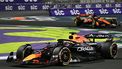 Red Bull Racing's Dutch driver Max Verstappen and McLaren's Australian driver Oscar Piastri race during the 2025 Saudi Arabia Formula One Grand Prix at the Jeddah Corniche Circuit on April 20, 2025. 
Gabriel BOUYS / AFP