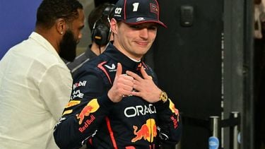 Red Bull Racing's Dutch driver Max Verstappen celebrates winning pole position during the qualifying round for the 2025 Saudi Arabia Formula One Grand Prix at the Jeddah Corniche Circuit on April 19, 2025. 
Giuseppe CACACE / AFP