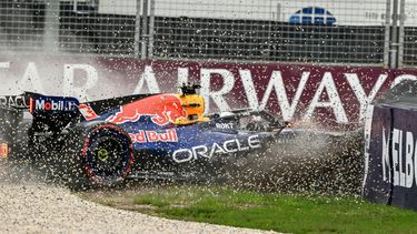 Red Bull Racing's Dutch driver Max Verstappen crashes during the qualifying session of the Formula One Australian Grand Prix at the Albert Park Circuit in Melbourne on March 7, 2026.  
Paul Crock / AFP
