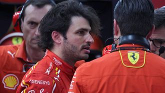 Ferrari's Spanish driver Carlos Sainz Jr talks to team members in the garage after the first practice session of the Saudi Arabian Formula One Grand Prix at the Jeddah Corniche Circuit in Jeddah on March 7, 2024. 
Giuseppe CACACE / AFP