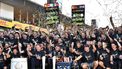 2023-09-24 10:04:46 Red Bull Racing's Dutch driver Max Verstappen (C), Red Bull Racing's Mexican driver Sergio Perez (R), Red Bull Racing's British team principal Christian Horner (L) and team members celebrate winning the Formula One constructors' championship after the Formula One Japanese Grand Prix at the Suzuka circuit, Mie prefecture on September 24, 2023. 
Kazuhiro NOGI / AFP