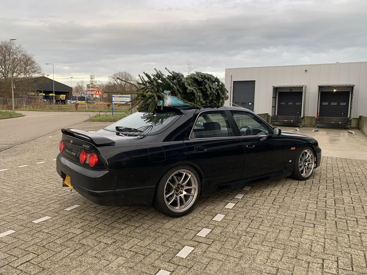 Kerstboom op dak auto