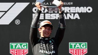 Mercedes' Italian driver Kimi Antonelli celebrates on the podium after the Spanish Formula One Grand Prix at the Madring circuit on September 13, 2026 in Madrid. 
Thomas COEX / AFP