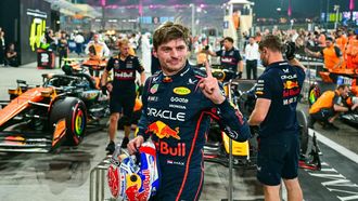 Red Bull Racing's Dutch driver Max Verstappen reacts after taking the pole position at the end of the qualifying session ahead of the Abu Dhabi Formula One Grand Prix at the Yas Marina Circuit in Abu Dhabi on December 6, 2025. 
Andrej ISAKOVIC / AFP