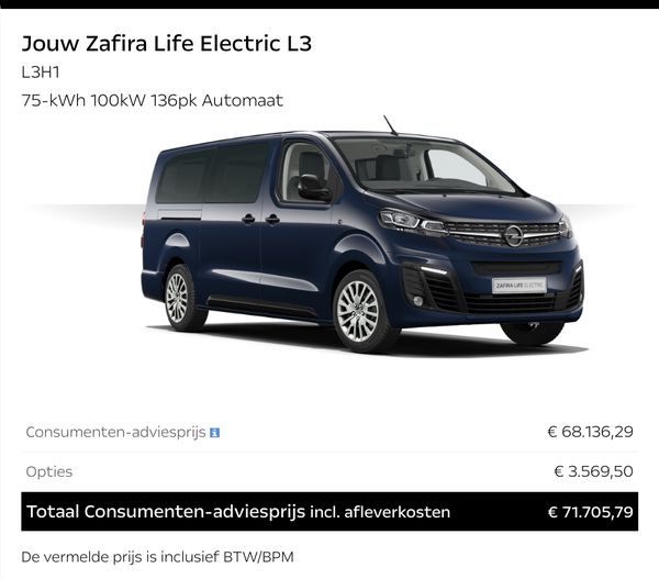 Opel Zafira Life, Configurateur