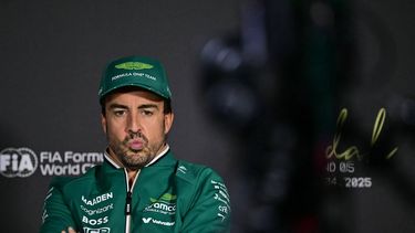 Aston Martin's Spanish driver Fernando Alonso looks on during a press conference ahead of the 2023 Saudi Arabia Formula One Grand Prix at the Jeddah Corniche Circuit on April 17, 2025. 
Giuseppe CACACE / AFP
