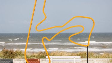 This photograph shows a reproduction of the Zandvoort Circuit in front of the sea in Zandvoort ahead of the Formula One Grand Prix race at The Circuit Zandvoort on August 22, 2024. The Formula One Zandvoort Grand Prix race will take place on August 25, 2024.
Simon Wohlfahrt / AFP