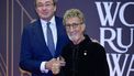 Irish businessman Eddie Jordan (R) poses on the red carpet of the 2024 World Rugby Awards ceremony at the Sporting Monte-Carlo complex in Monaco, on November 24, 2024. 
Frederic Dides / AFP