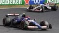 RB's Japanese driver Yuki Tsunoda (front) and Haas F1 Team's German driver Nico Hulkenberg (back R) take a turn during the Formula One Japanese Grand Prix race at the Suzuka circuit in Suzuka, Mie prefecture on April 7, 2024. 
Toshifumi KITAMURA / AFP