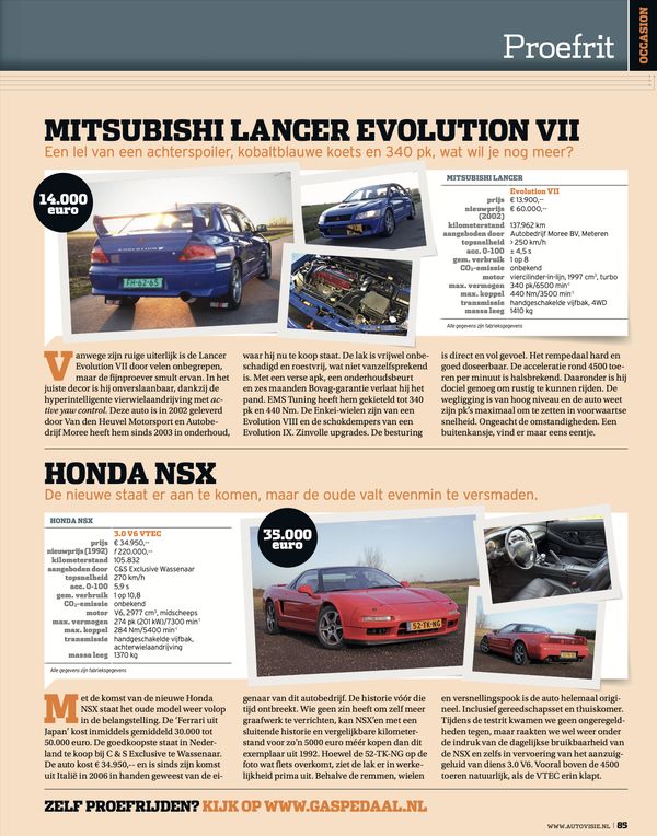 Autovisie 3 2015 Mitsubishi Lancer Evo VII Honda NSX