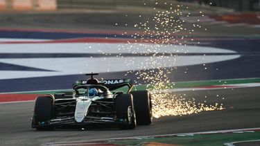 Mercedes' British driver George Russell races during the qualifying session for the United States Formula One Grand Prix at the Circuit of the Americas in Austin, Texas, on October 19, 2024. 
ANGELA WEISS / AFP