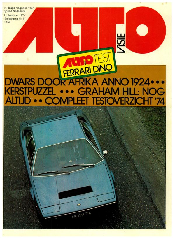 Ferrari 308 GT4 op de cover van Autovisie Magazine nummer 26 uit 1974.