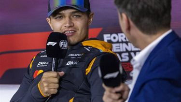 epa11732203 McLaren driver Lando Norris of Britain responds to a question from the news media during a press conference in the paddock on media day for the Formula One Las Vegas Grand Prix in Las Vegas, USA, 20 November 2024. The 2024 Formula One Las Vegas Grand Prix is held at the Las Vegas Strip Circuit on 24 November.  EPA/SHAWN THEW