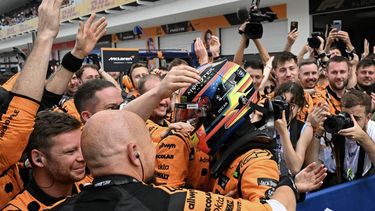 McLaren's Australian driver Oscar Piastri celebrates after winning the 2025 Miami Formula One Grand Prix at Miami International Autodrome in Miami Gardens, Florida, on May 4, 2025.  
CHANDAN KHANNA / AFP