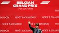 First-placed Mercedes' Italian driver Kimi Antonelli celebrates with the trophy on the podium after competing in the Formula One Belgian Grand Prix at the Spa-Francorchamps circuit, in Spa, on July 19, 2026.  
JOHN THYS / AFP