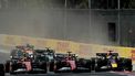 (L-R) Ferrari's British driver Lewis Hamilton, Ferrari's Monegasque driver Charles Leclerc, and Red Bull Racing's Dutch driver Max Verstappen race during the Mexico City Formula One Grand Prix at the Hermanos Rodriguez racetrack in Mexico City on October 26, 2025. 
Carl DE SOUZA / AFP