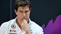 Mercedes AMG Petronas F1 Team's team principal Toto Wolff attends a press conference during the first day of the Formula One pre-season testing at the Bahrain International Circuit in Sakhir on February 21, 2024. 
Andrej ISAKOVIC / AFP